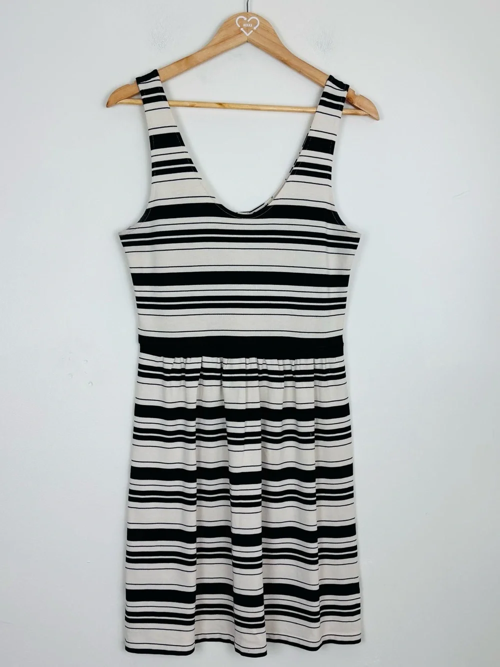 J. Crew ecru & black stripe fit and flare French minimalist mini dress.
